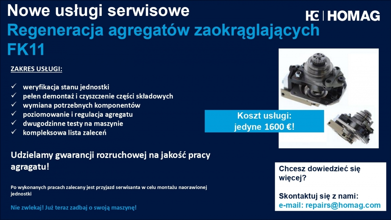 Nowe usługi serwisowe HOMAG. Regeneracja agregatów zaokrąglających FK11